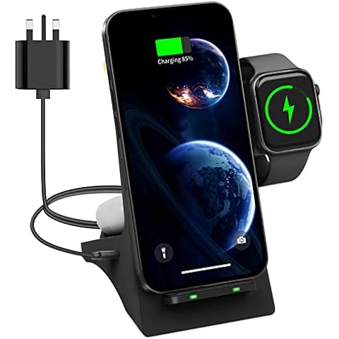 3C Kingdom 3 in 1 Wireless Charger with 18W Adapter, Charging Dock for iPhone 12/12 Pro/12 Pro Max/11/11 Pro/11 Pro Max/XS Max/XR, Stand with Warm Light for AirPods Pro/2 (Black) Cover