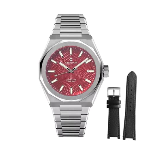 TACTICAL FROG Cronos L6028 V3 Luxury Men Watch See-Through Back 39 mm PT5000 Automatic Watches Sapphire 10ATM Water Resistant Red Dial Rhombus Patten