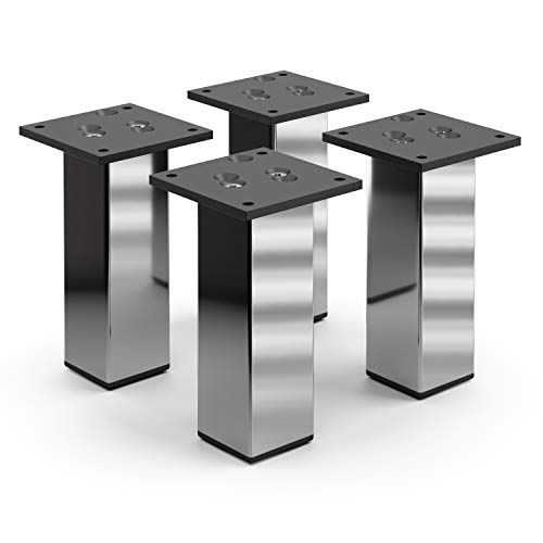 sossai® Exklusiv - Aluminium Patas para muebles | E4MF-N | 4 piezas | Altura: 150mm | Diseño: Cromo | Tornillos incluidos Cover