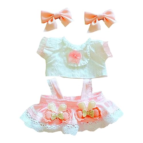 niannyyhouse Ropa de muñeca de felpa de 20 cm, ropa rosa para la cabeza, camisa, falda de 8 pulgadas, juguete de peluche de peluche suave