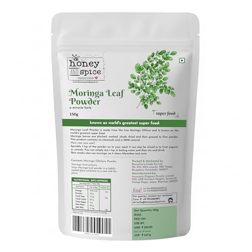 Image of Honey and Spice Moringa Powder (150g) | Paper packaging | Moringa leaves Powder for Immunity, Digestion & Energy