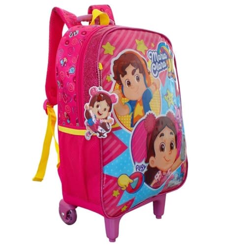 Mochila de Rodinhas Infantil Maria Clara & JP | Com Glitter e Chaveiro
