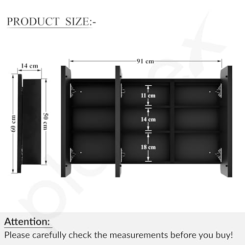 Image of Plantex 304 Stainless Steel Bathroom Cabinet with Mirror /LED Mirror Cabinet for Wall /Triple Door Bathroom Cabinet Storage /Bathroom Organiser Cabinet (36X24 Inch- Defogger /Black)