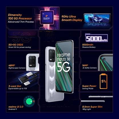 Image of realme Narzo 30 5G (Racing Silver, 6GB RAM, 128GB Storage) Without Offers