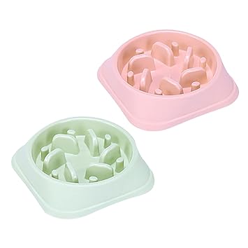 Dog Slow Feeder Bowl, Non Slip Puzzle Bowl - Anti-Gulping Pet Slower Food Feeding Dishes - Interactive Bloat Stop Dog Bowls - Durable Preventing Choking Healthy Food Fun Dogs Bowl (Green-Pink, 2 Pcs