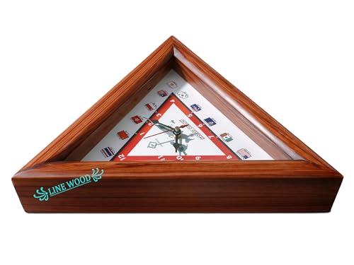 Image of LINE Wood - Antique Wooden Wall Clock - Triangular Shape Multi-Country World Clock with Time Zones Vintage Style for Home, Office, Bedroom, Hall, Living Room, Farmhouse Decor (12 INCH)