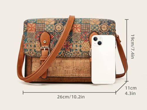 Cork - Textured PU Crossbody Bag Floral Patchwork Boxy Messenger Bag Retro Ethnic Print Shoulder Purse2