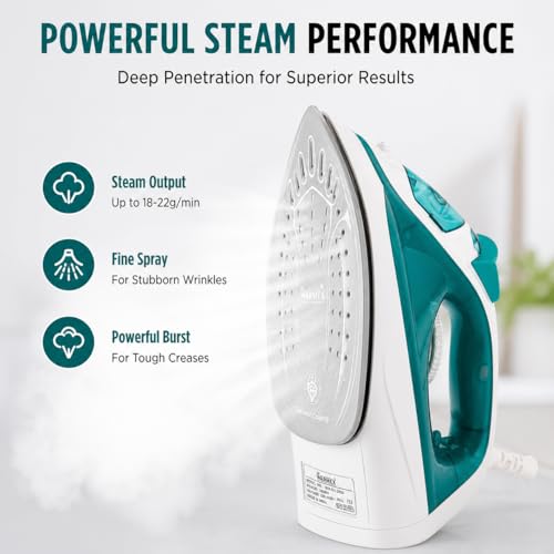 Image of Warmex 2000W Steam Iron Press Black Non-Stick Soleplate | Powerful Steam Burst Removes Wrinkles From Clothes | Quick Heat Up 18-20 Gm Min Steam | Overheat Safety | Fabric Care Steamer Iron (Green)