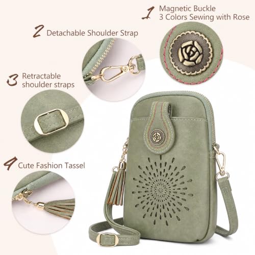 Image of APHISON Small Crossbody Bags for Women, Lightweight Vegan Leather Cell Phone Purse, Cute Purses with Tassels