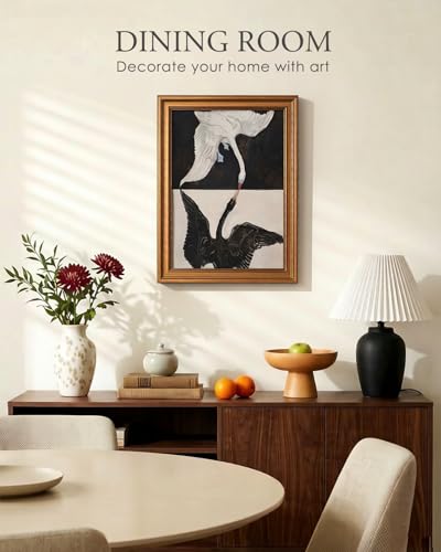 Image of HUARCEY Gold Framed Vintage Wall Art for Living Room, Animals Painting Prints Shelf Decor for Kitchen, Aesthetic Bedroom Wall Art, Best Gifts for Friends or Family - Black and White 16L x 12W