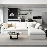 Cloud Modular Sectional Sofa with Storage Ottoman,120' L Shaped Sectional Couches for Living Room,Down Filled Comfort Minimalist Deep Sofa Couches for Office Apartment (White, 3 Seater+1 Ottoman)