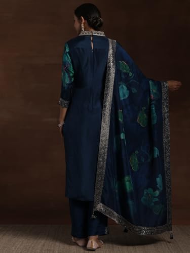 Image of Libas Printed Silk Blend Straight Kurta With Trouser and Dupatta