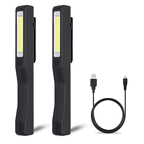 Preisvergleich Produktbild Linkax LED Arbeitsleuchte Taschenlampe Werkstattlampe Inspektionsleuchten Superhelle COB LED Camping Lantern Handlampe Campinglampe mit Magnet Clip USB-Ladekabel Inklusive (Schwarz, 2 Stück)