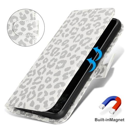 Image of for iPhone 11 Pro Max Case Wallet with Card Holder,for iPhone 11 Pro Max Wallet Case for Women Men,PU Leather Shockproof Magnetic Buckle Stand Flip Phone Case-White Leopard