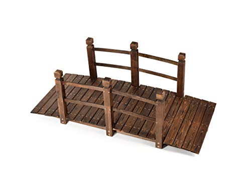 HYNAWIN Garden Bridge,Wood Arc Bridge with Rails for outside-5FT Length(Brown),Classic Decoration for Landscaping Backyard Creek Pond or Farm - Thumbnail 7