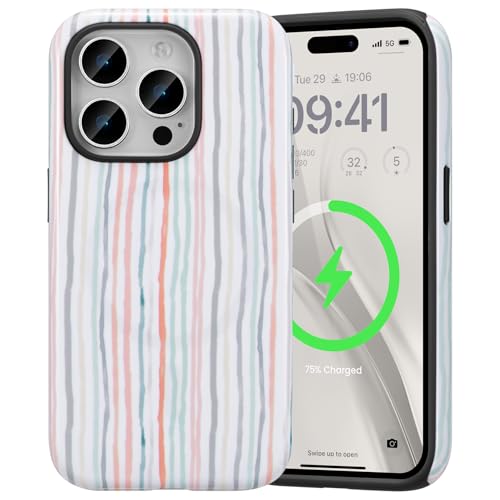 Coque iPhone 14 Pro Max MagSafe ZCDAYE à rayures colorées pour femme