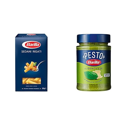 Barilla Ince Uzun (Sedani Rigati) Makarna 500 Gr X 2 & Fesleğenli Pesto (Pesto Genovese) Makarna Sosu 190 Gr