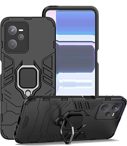 Image of WOW IMAGINE Shock Proof Back Case Mobile Cover for Realme Narzo 50A Prime | Realme C35 (Armor | Hybrid PC + TPU | Full Protection with Ring Holder Kickstand | Carbon Black)
