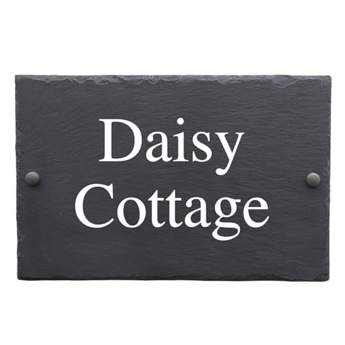 Bespoke Slate House Sign - Handmade Custom Door Number Wall Plaque with Rustic Black Farmhouse Design - Includes Screws & Fix