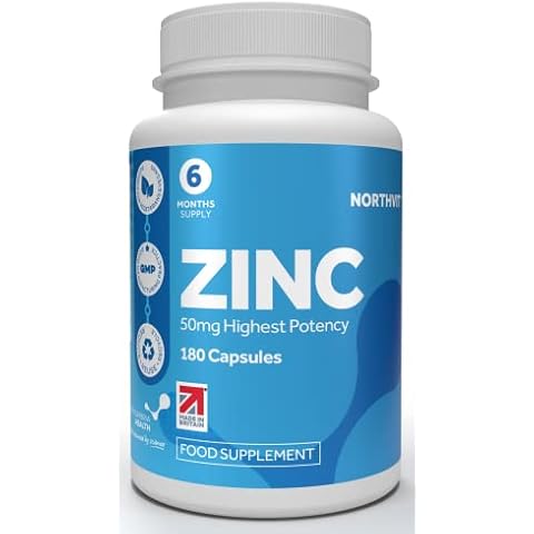 Northumbria Health NORTHVIT Zinc Supplements, High-Strength Zinc Immune System Vitamins and Fertility Supplements for Normal Reproduction, Skin and Hair Vitamins, 180 Vegan Capsules for 6-Month Supply Cover