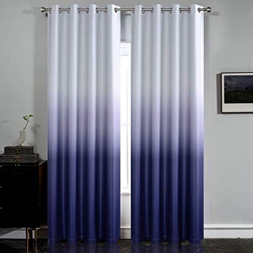 Yakamok Gradient Color Ombre Blackout Curtains Thickening Polyester Thermal Insulated Grommet Window Drapes for Living Room/Bedroom (Purplish Blue, 2 Panels, 52x96 Inch)