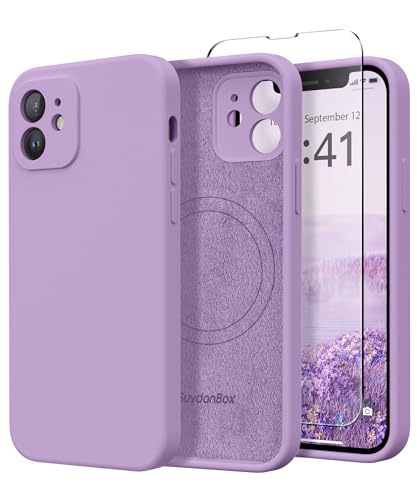 Image of Magnetic for iPhone 12 Case, Compatible with MagSafe, [Full Camera Protection][Screen Protector] Silicone Shockproof Protective Phone Case for iPhone 12 6.1 inch, Light Purple