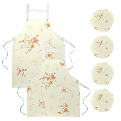 Lot de 2 tabliers de cuisine multicolores avec broches amovibles de protection