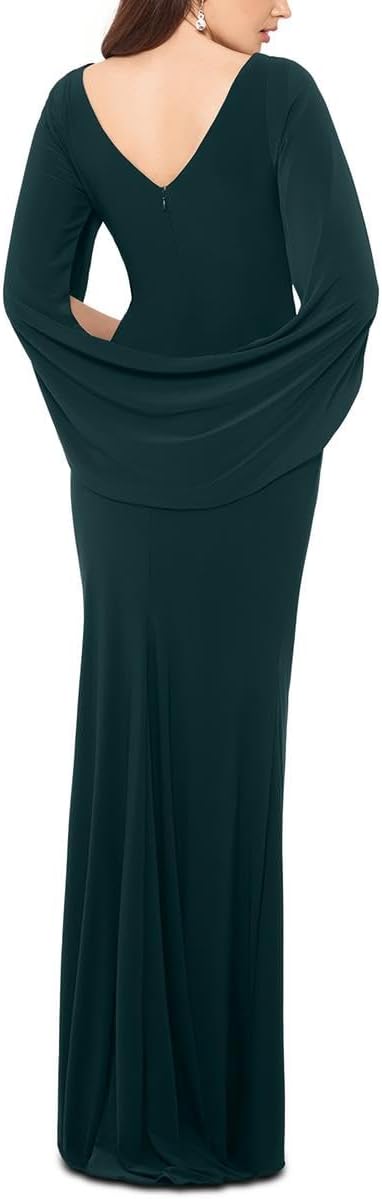 Betsy & Adam Womens Long Stretchy 3/4 Sleeve Cowl Neck Drape Back Gown - Image 2