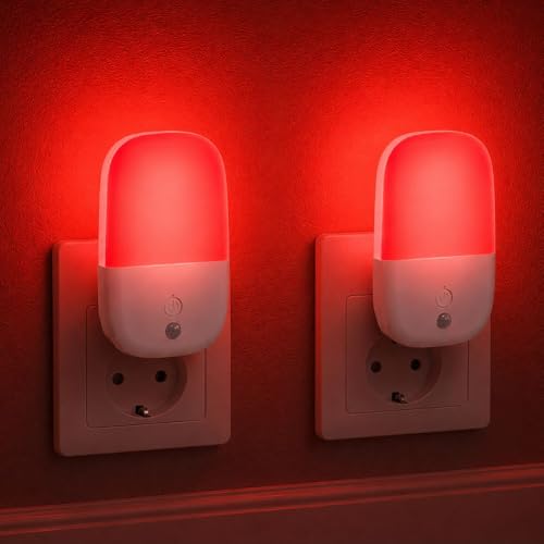 Teemora Luz Roja Nocturna Melatonina para Dormir Mejor Pack de 2   Lámpara Bebé con Sensor de Oscuridad y Brillo Ajustable   Luz Nocturna Infantil Sin Flicker para Biohacking y Descanso Profundo