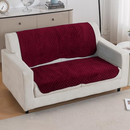 Image of HOKIPO Quilted Sofa Cover for 2 Seater for Seat & Back, 'Quilt Classic' Maroon (IN-926-MRN*2)