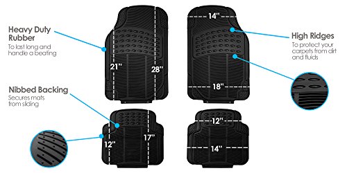 Image of FH Group Automotive Floor Mats - Heavy-Duty Rubber, Universal Fit Full Set, Climaproof, Trimmable for Most Cars, Sedan, SUV, Truck, Black (Pack of 2)