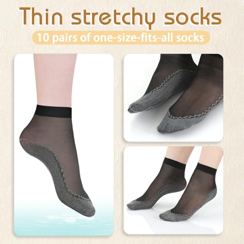 KALIONE10 Pairs Silky Nylon Ankle Socks Women's Thin Socks Elastic Silk Stockings Anti-Slip Nylon Socks for Women Girls3