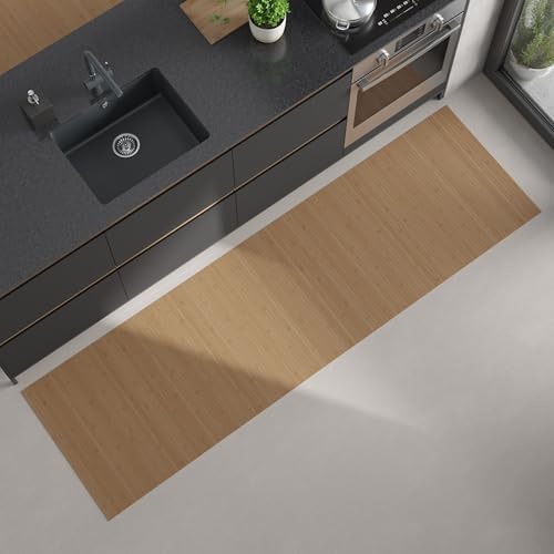DE-COmmerce Bambus Küchenläufer Flow Nature Maß ca. 50 x 240 cm pflegeleicht Küchenteppich Bambusteppich Teppich ohne Bordüre rutschhemmend