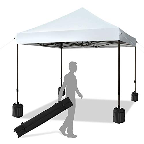 KITADIN Pop up Canopy Tent 10x10 FT Commercial Instant Shelter Outdoor Canopies with Wheeled Carry Bag, 4 Canopy Sand Bags (White)