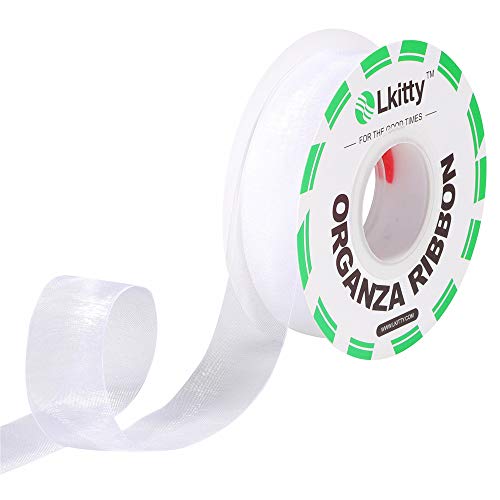 Lkitty Rouleau de ruban en mousseline de soie de 2,5 cm x 4,5 m - Qualité supérieure 100 % fibre de polyester - Largeur : 25 mm (Blanc-029#) Cover