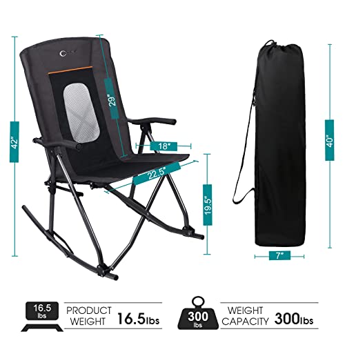 Portal Oversized Folding Rocking Camping Chair Portable Outdoor Rocker With High Back Hard Armrests Carry Bag, Supports 300 Lbs, Black #TOP2