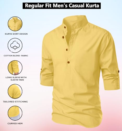 Image of Men's Kurta || Chinese Collar Long Sleeves || Straight Hip Length Kurtas || Short Kurta for Men || for Festival || Function || Occasion Wear Fancy Kurta for || Best Gifts for Mens
