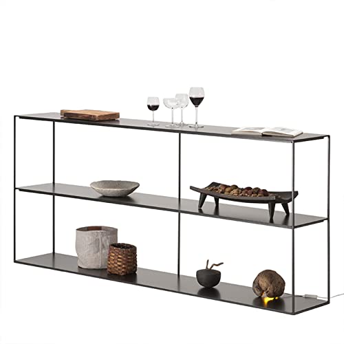 廊下コンソールテーブル、3層ソファサイドテーブルスクエアアイアンシェルフ、ホームエントレイテーブル、バルコニーソファテーブル、耐久性のある狭いサイドテーブル、ブラック/ホワイト(Size:100*30*80cm,Color:ブラック)