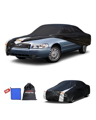 Image of Multi-Layer Car Cover Custom Fit for Mercury(Grand) Marqui(1983-2011), 100% Waterproof All Weather for Automobiles, Gift with Towel, Heavy Duty Car Covers for Rain Sun UV Protection with Door Zipper.