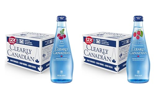 Clearly Canadian Sparkling Flavored Water, 11 oz Glass Bottles – Variety of Refreshing Flavors, Premium Carbonated Beverage, Available in 12-Pack and 24-Pack Options (24 Pack, Raspberry/Cherry)
