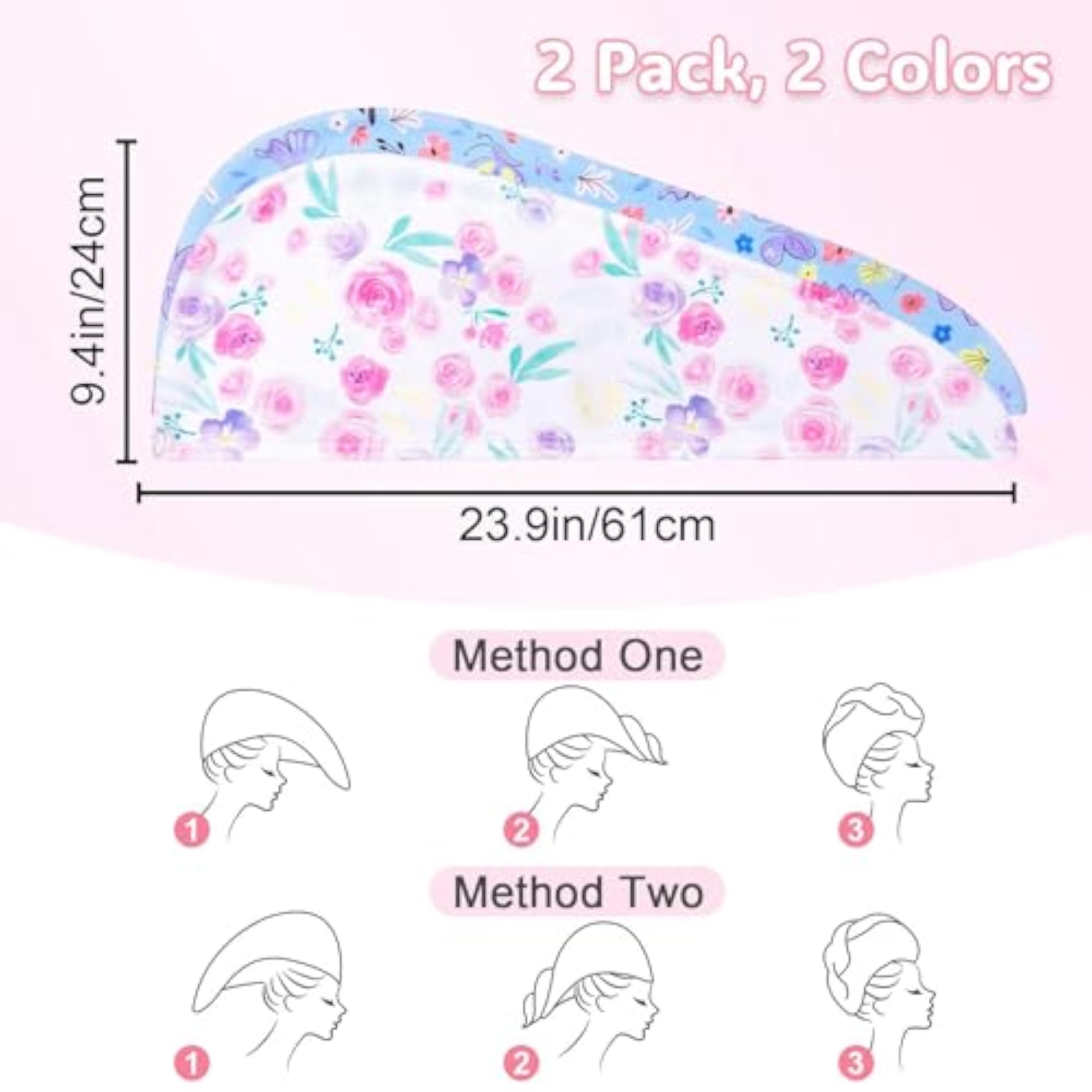 Microfiber Hair Towel Wrap for Kids, 2 Pack