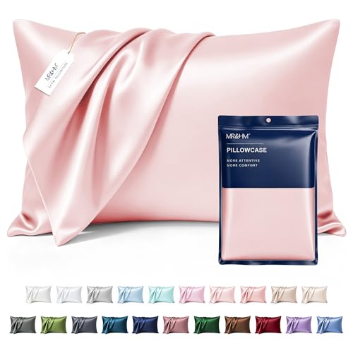 Image of MR&HM Satin Pillowcase for Hair and Skin, Silk Satin Pillowcase 2 Pack, King Size Pillow Cases Set of 2, Silky Pillow Cover with Envelope Closure (20x36, Light Pink)