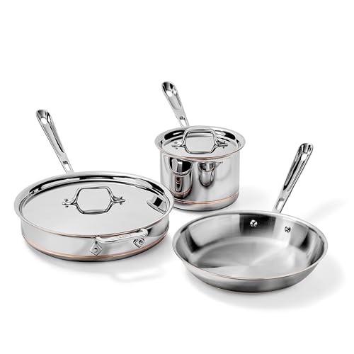 Image of All-Clad Copper Core 5-Ply Stainless Steel Cookware Set, 5 Piece, Induction, Oven Broiler Safe 600F, Pots and Pans, Sauce Pan, Saute Pan, Cookware, Silver