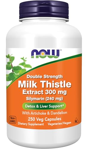 NOW Foods Supplements Silymarin Milk Thistle Extract 300 mg with Artichoke and Dandelion Double Strength Supports Liver Function* 250 Veg Capsules