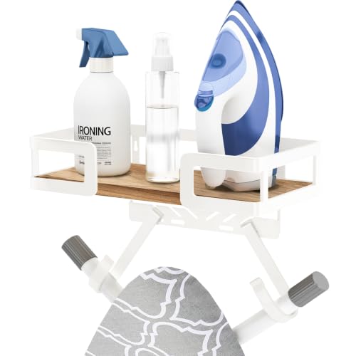 Ironing Board Hanger Wall Mount Iron Board Wall Holder Sewing Laundry Room Organization T&V Shaped Space Saving Iron Holder for Laundry Room Decor and Accessories Organization and Storage White