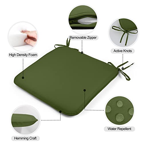 Gueglsa Outdoor Indoor Waterproof Seat Cushions,16X16 Inches Patio Chair Cushion With Ties,Machine Washable Seat Pad For Home Garden Kitchen Dining Office Chair,Set Of 2,Green #TOP3