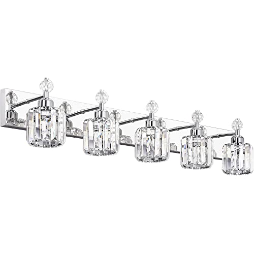 PRESDE Crystal 5-Light Vanity Light for Bathroom,Chrom Modern Bathroom Lights Fixtures Over Mirror - image 1