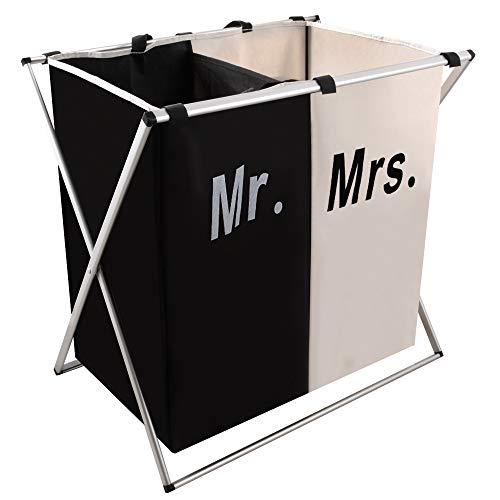 Nicesail Cesta de lavandería de 3/2 secciones impresa, color claro oscuro, plegable, con bolsas Oxford impermeables y marco de fibra de vidrio (M 2 secciones)