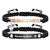 Personalized Custom His and Hers Handmade Rope Braided Nameplate ID Matching Couple Bracelets for Lover (Rosegold plateden-black-YOU ARE MY PERSON-ball)