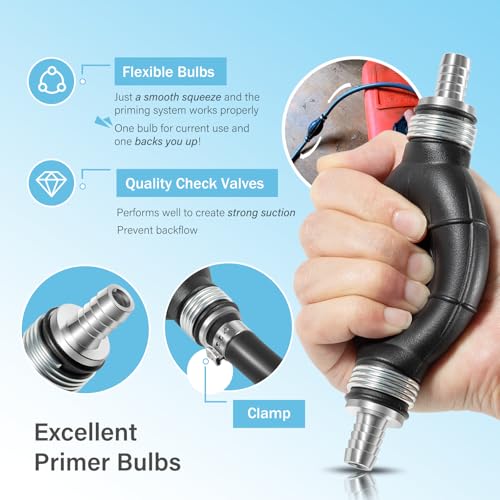 Image of Upgrade 3 /8in Universal Marine Fuel Hose Line Assembly with Primer Bulbs Fit for Marine Outboard Boat Motor RVs Tractors and Caravans, Flexible Rubber, Good Suction, Prevent Leakage (6 ft)